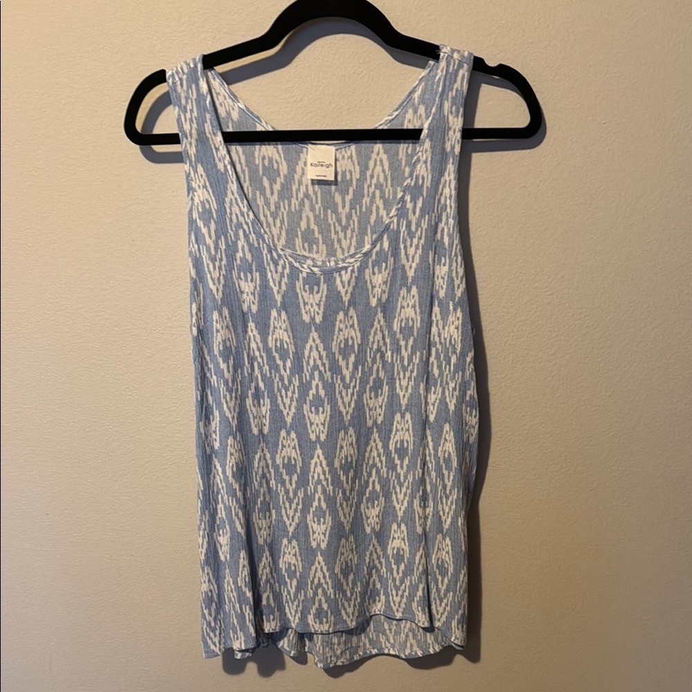 Kaileigh Tank Top Blue White Made in USA Rayon Womens Medium Aztec Flowy Summer